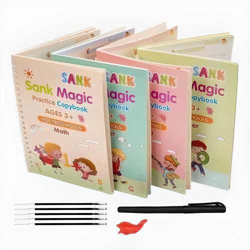 Sank Magic Practice Copybook Set – 4 Books, 1 Pen, 1 Grip, 10 Refills, Perfect for Learning & Practice