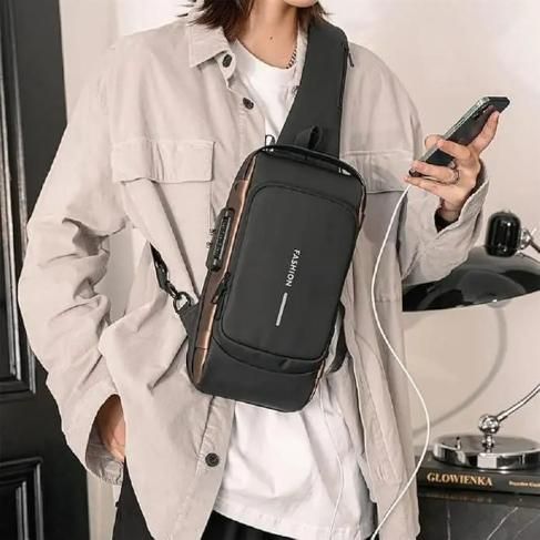 Unisex Crossbody Sling Bag for Accessory Kit – Casual PU Color Block Sling Bag for Men & Women