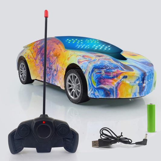 NHR Rechargeable 3D Remote Control Car – Multicolor with Vibrant Lighting Effects, Durable Plastic, Fun Toy for Kids