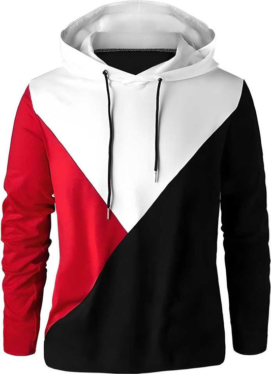 Men’s Multi-Color Block Full Sleeve Hooded T-Shirt – Cotton Blend