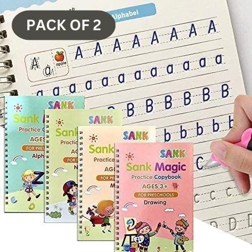 Magic Book Set of 2 - 8 Books, 20 Refills, 2 Pens & 2 Grips for Preschool Learning