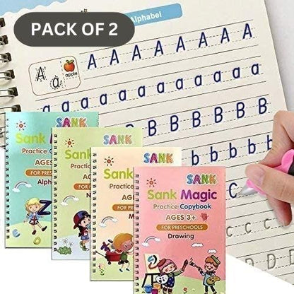 Magic Book Set of 2 - 8 Books, 20 Refills, 2 Pens & 2 Grips for Preschool Learning