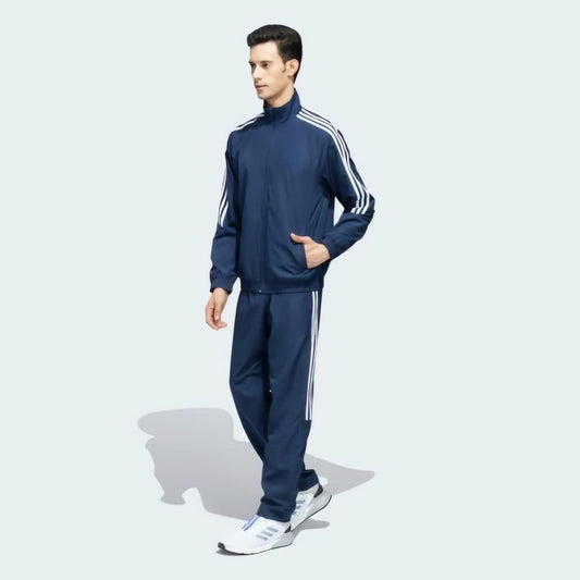 Men’s Side Stripe 4-Way Polyester Tracksuit – Black, Zip-up, Full Sleeves, Regular Fit