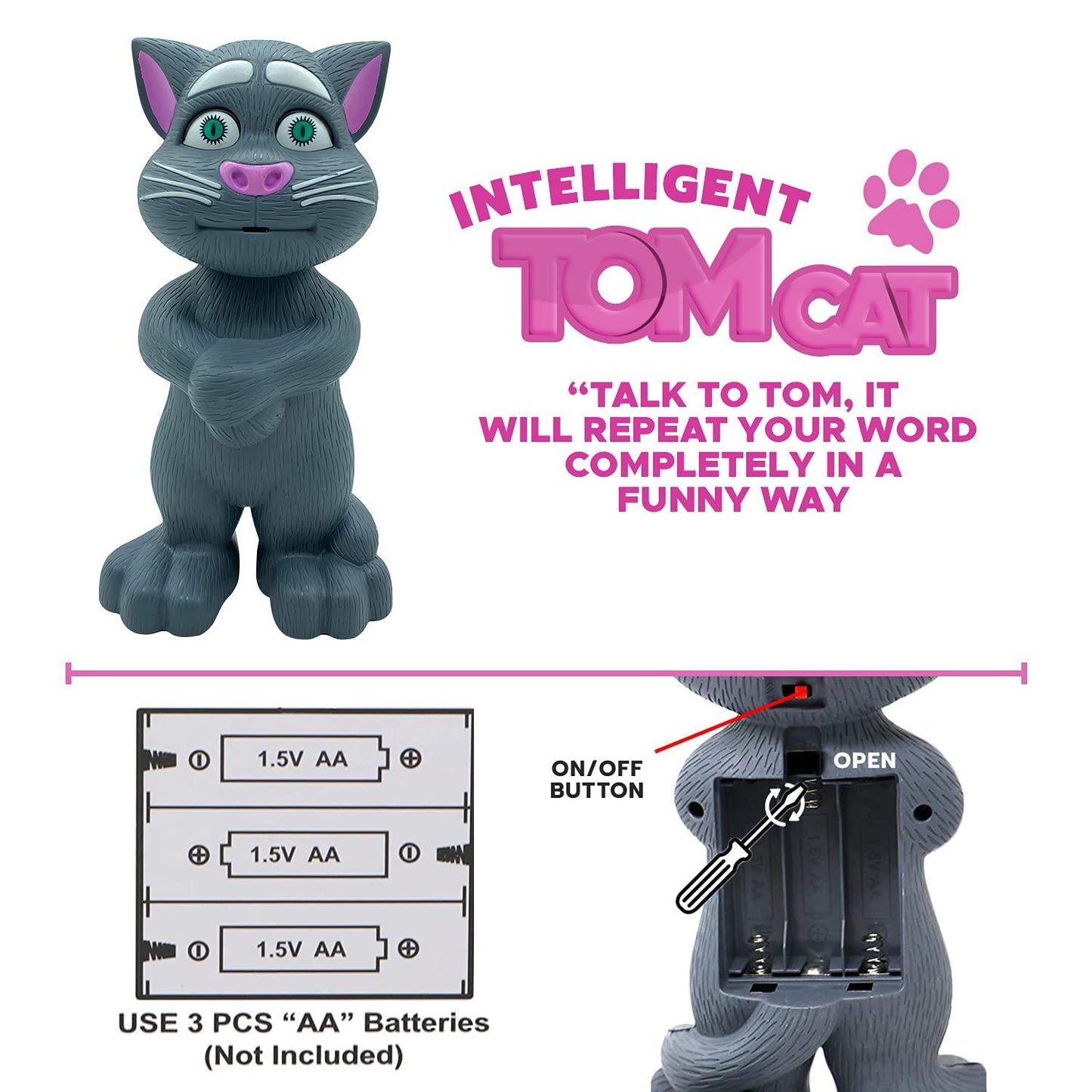 Intelligent Talking Tom Cat Toy – Interactive Talking & Singing, Touch-Activated, Fun & Educational Toy for Kids 3+